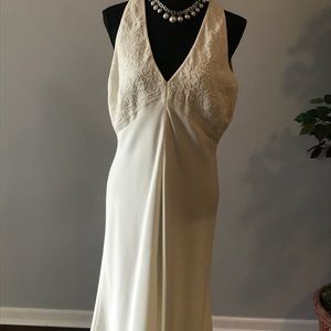 Off White Embroidered Dress with Back Zipper